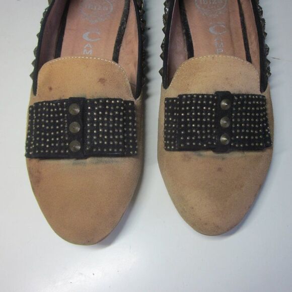 Jeffery Campbell Womens Size 7.5 Slip On Flats Studded Bow Loafer Tan / Black - Picture 4 of 13
